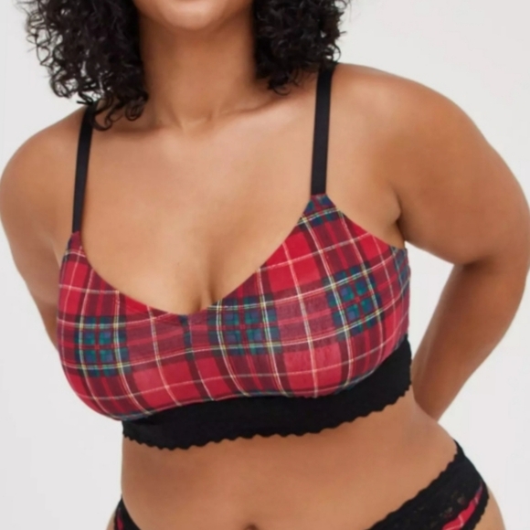 NWT Torrid Size 3/3X/22-24 Red/Green Plaid Lace Trimmed Padded Bralette Bra #215 - Picture 1 of 11